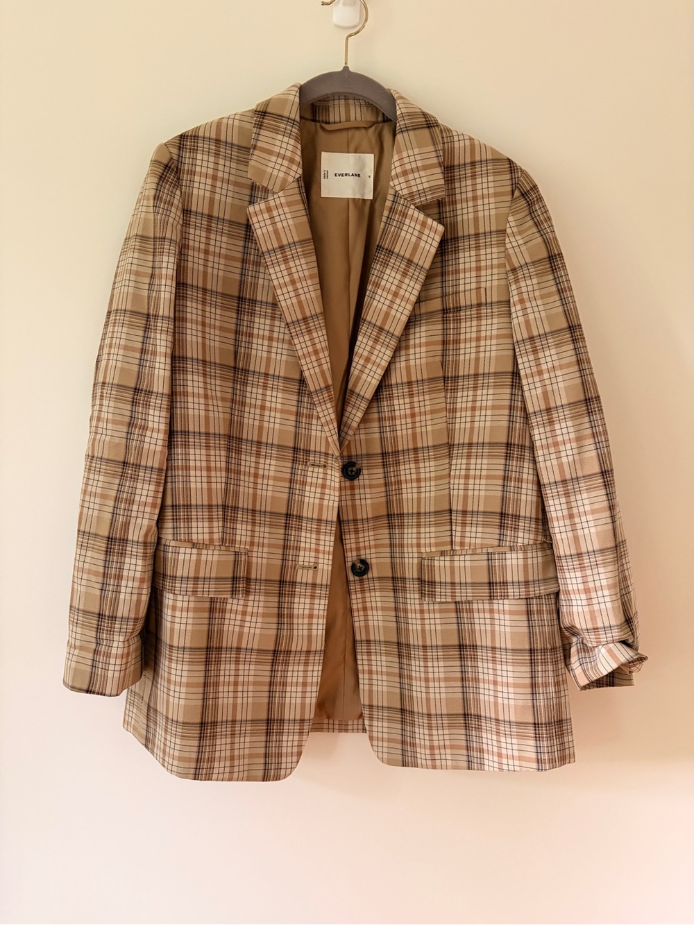 Everlane Plaid Oversized Tan Plaid Blazer
